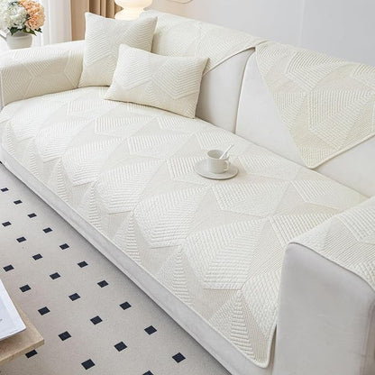 vctops Cotton Quilted Couch Covers for Sectional Sofa (Cream,28"x47") | Geometric Washable Non Slip Sofa Slipcover for Dogs, Children, Pets Furniture Protector Cover