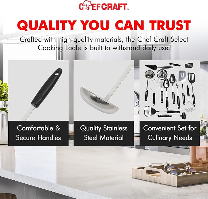 Chef Craft Select Cooking Ladle, 11.5 inch, Stainless Steel