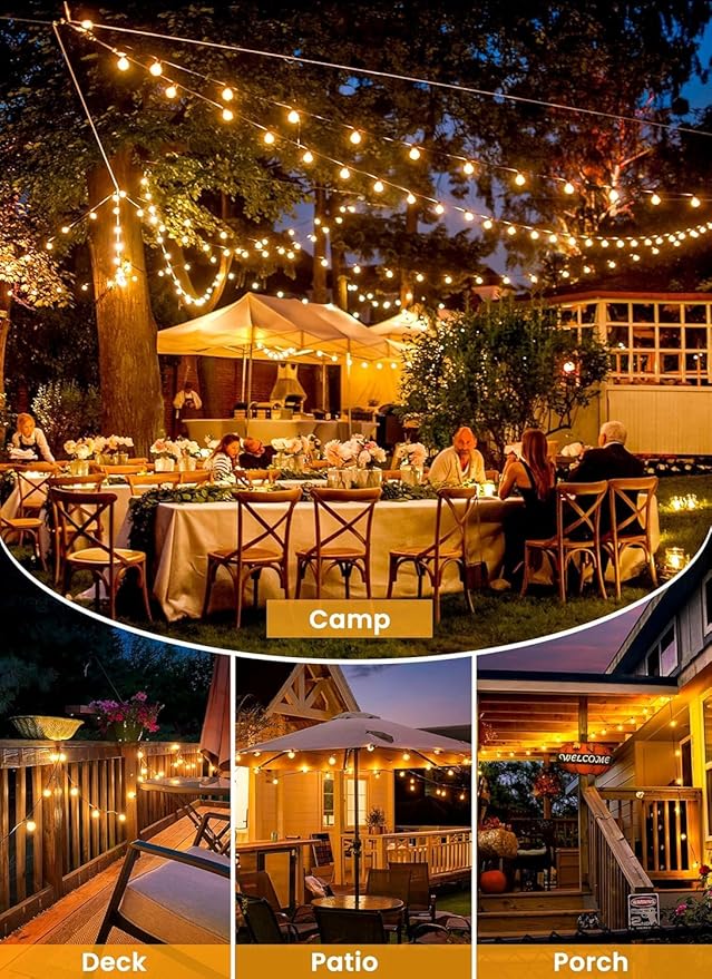 Brightown 58FT 26LED Solar String Lights Outdoor with USB Port, Shatterproof Bulbs, 3 Lighting Modes, Patio Lights Solar Powered for Camping Backyard Garden Decor - Last for 20+Hrs
