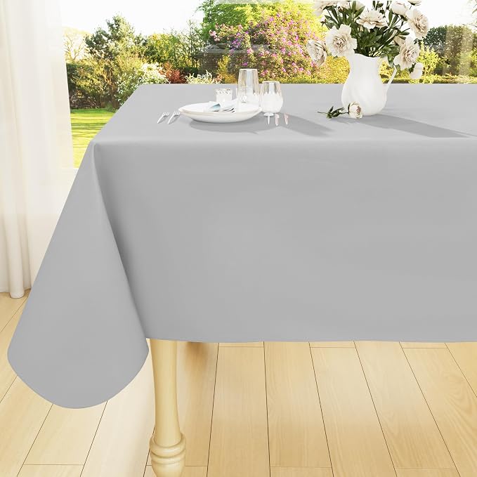 Smiry Square Table Cloth 60x60 Inch, Waterproof Wipeable Vinyl Tablecloths Protector, Oil Spill Proof Plastic Table Cover for Dining, Picnic, Camping, Outdoor, Light Grey