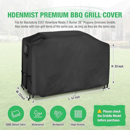 Grill Cover for Blackstone 2357, 28" 2-Burner Propane Griddle | 57 inch Waterproof Outdoor Grill Cover Barbecue Cover for Omnivore Adventure Ready Griddle- 57" L x 22" W x 33" H inch
