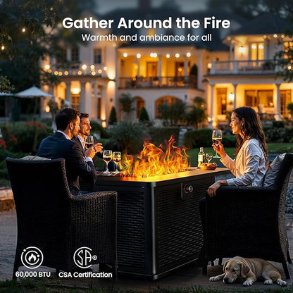 Ciays 43-Inch Rectangular Propane Fire Pit Table - 60,000 BTU, CSA-Certified 2-in-1 Design, 304 Stainless Steel H-Burner, Included Lava Rocks - Ideal for Gatherings & Parties