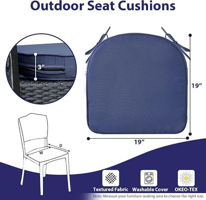 IPYNBAP Outdoor Chair Cushions Set of 4 -Waterproof Outdoor Seat Cushions for Patio Furniture, Patio Chair Cushion with Handle and Ties, Out Door Chair Pads,19x19x3-Round, Navy Blue