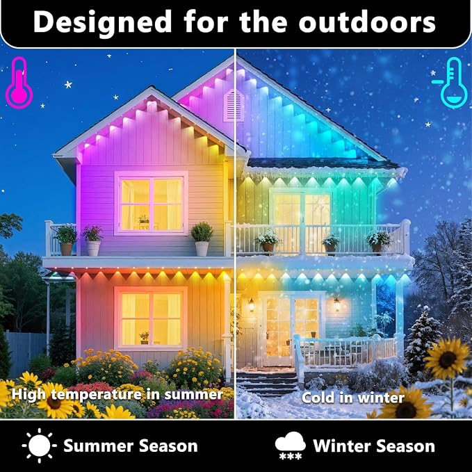 300FT Permanent Outdoor RGB Lights, IP67 Waterproof Smart Eave Lighting, with App/Remote Control Eaves Light, DIY LED Scenes Modes for House Roof Decor,Party