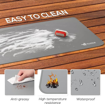 FLASLD Heavy-Duty Multi-Purpose Fireproof 24 X 42 inches Floor Mat for Indoor or Outdoor Use, Grill Pad for Fireplace, Kitchen Stove, CookTop and Hearth, Premium Deck and Patio Grill Mat, Gray