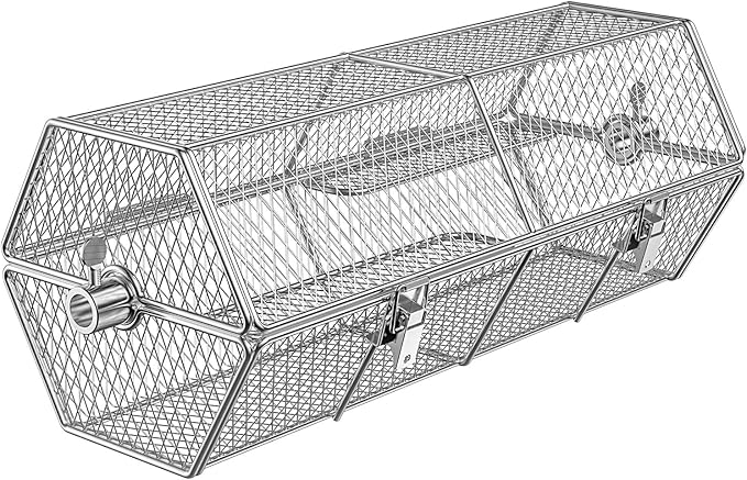 Skyflame Stainless Steel Round Tumble Rotisserie Grill Basket | Partitioned Food Grilling, Fits for 5/16 Inch Square, 3/8 Inch Square, 3/8 Inch Hexagon, 1/2 Inch Hexagon Spit Rods