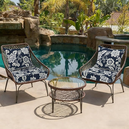 DYTXIII Outdoor Deep Seat Cushion Set, Water Repellent 22"x22" Patio Thick Cushions Replacement with Seat & Back Pillow for Patio Sofa, Wicker Chair, Couch - Vines Navy