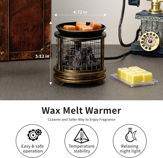 MOAFINA Bronze Grid Wax Melt Warmer with Timer, Wax Warmer for Scented Wax | 4-in-1 Electric Wax Melter & Oil Burner,Candle Wax Warmer, 2/4/8H Timer for Home Bedroom Fragrance Decor