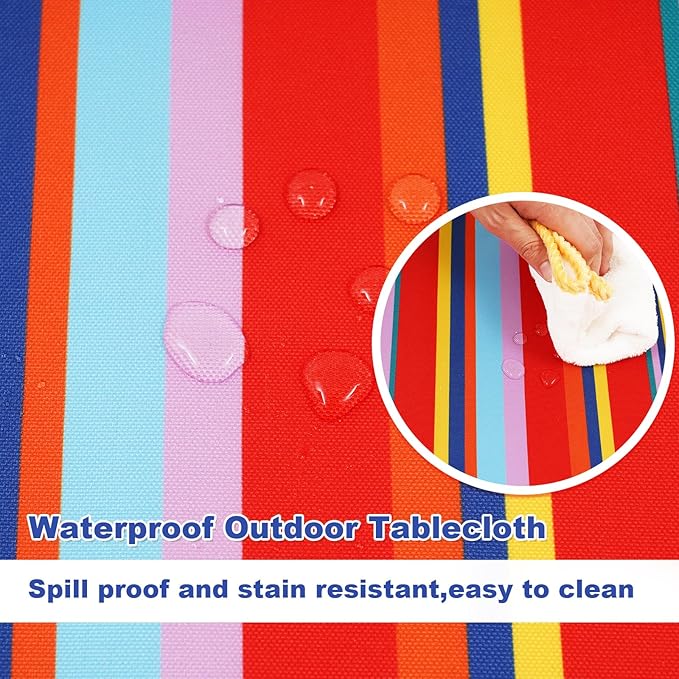 SquarePie Round Outdoor Tablecloth with Umbrella Hole - 70 Inch Water Resistant & Spillproof Table Cloth,Zippered Patio Picnic Table Cover for Spring/Summer/Camping/Picnic/BBQs/Backyard,Color Stripe