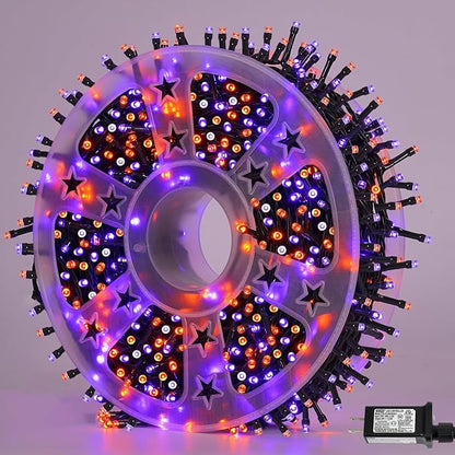YEGUO 165ft 500 LED String Lights Outdoor Waterproof, Orange and Purple Christmas Lights Indoor, Green Wire Christmas Tree Lights Plug in with Timer Memory 8 Modes