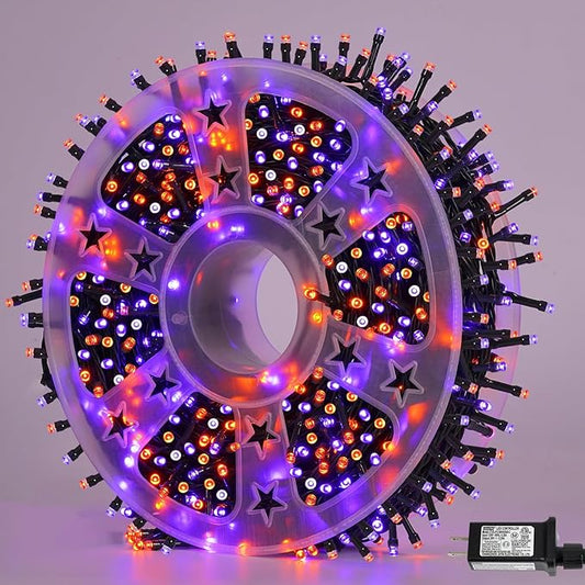 YEGUO 165ft 500 LED String Lights Outdoor Waterproof, Orange and Purple Christmas Lights Indoor, Green Wire Christmas Tree Lights Plug in with Timer Memory 8 Modes
