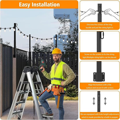 SINLEY 10 Pack Suspension Outdoor String Light Poles for Outside String Lights Hanging,with Clip and Holder,Light Post Mounting Stand for Patio Fence Wall Garden Backyard Deck
