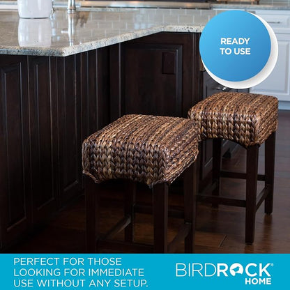 BIRDROCK HOME Seagrass Backless Counter Height Barstool Set of 2, 24.5" H | Backless Counter Stools for Kitchen, Bar, Dining Room, Fully Assembled Mahogany Wooden Barstools with Seagrass Seat
