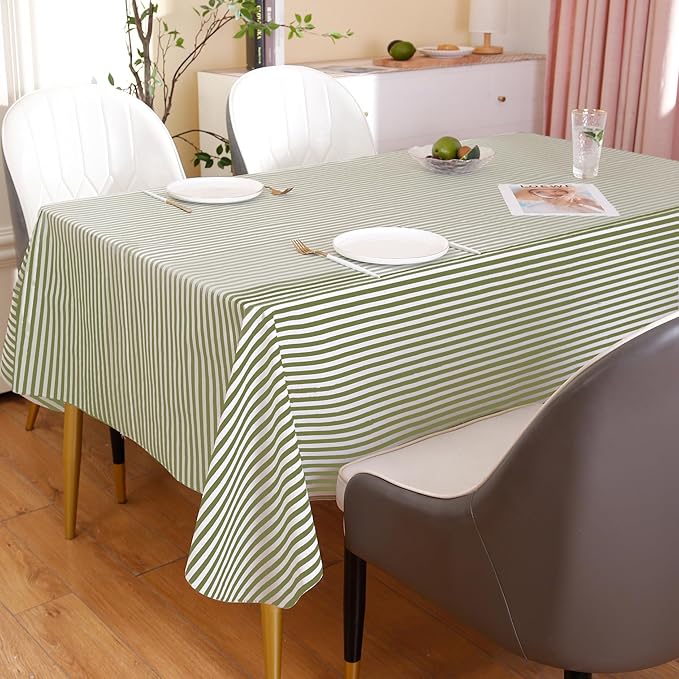 Walrus Heavy Duty Vinyl Tablecloth with Flannel Backing Waterproof Oil-Proof Plastic Table Cloth Stain-Resistant Wipeable Rectangle or Square Table Cover for Indoor and Outdoor (Stripe, 60X102 Inch)