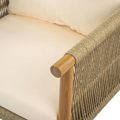 Christopher Knight Home Posey Acacia Wood Lounge Chair Outdoor Set of 2 with Removable Cushion, Solid Wood Patio Accent Chair, Patio Furniture Set Sofa Chair, Teak+Beige