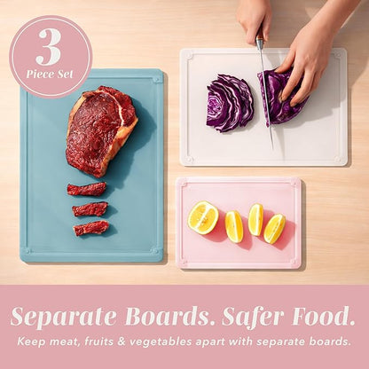 COOK WITH COLOR Extra Large Cutting Board Set, Jumbo-Sized Boards with Rubber Border for Enhanced Cooking Experience, 3-Piece, Teal