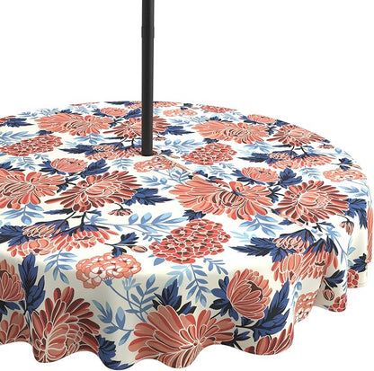 LVTXIII Round Outdoor Tablecloth with Umbrella Hole and Zipper, Water-Repellent 60 Inch Patio Table Cover for Bistro, Garden, Patio & Picnic, Vibrant Blossom