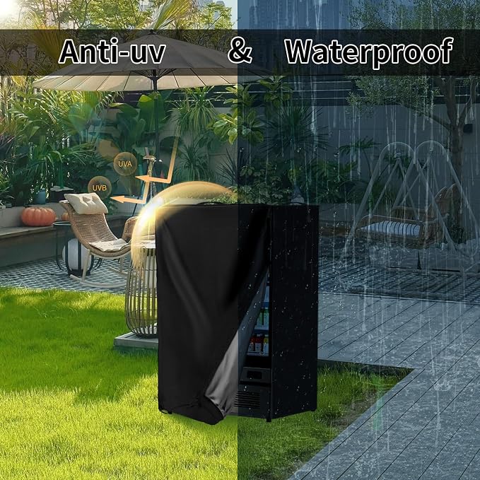 Mini Fridge Cover Waterproof Upright Outdoor Refrigerator 22''Lx23''Wx34''H Beverage Refrigerators Protection Cover for Most 3.0 Cubic Mini Freezer, Black