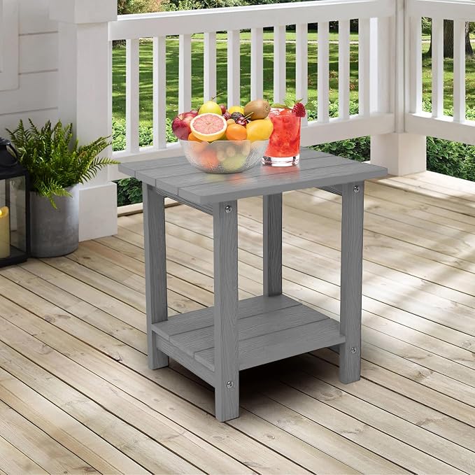 Outdoor Side Table, Weather Resistant Double Small Adirondack Side Table, Outdoor Indoor End Table for Chair, 17" Patio Table for Pool, Deck and Porch, Black (Item2, Grey)