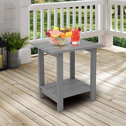 Outdoor Side Table, Weather Resistant Double Small Adirondack Side Table, Outdoor Indoor End Table for Chair, 17" Patio Table for Pool, Deck and Porch, Black (Item2, Grey)