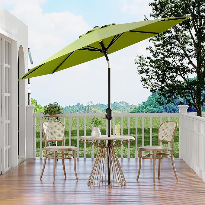 Garvee 10FT Patio Umbrella 8 Sturdy Ribs Outdoor Table Umbrella,Grass Green | Crank Lift & Push Button Tilt - Market Umbrella for Pool, Deck, Yard, Garden