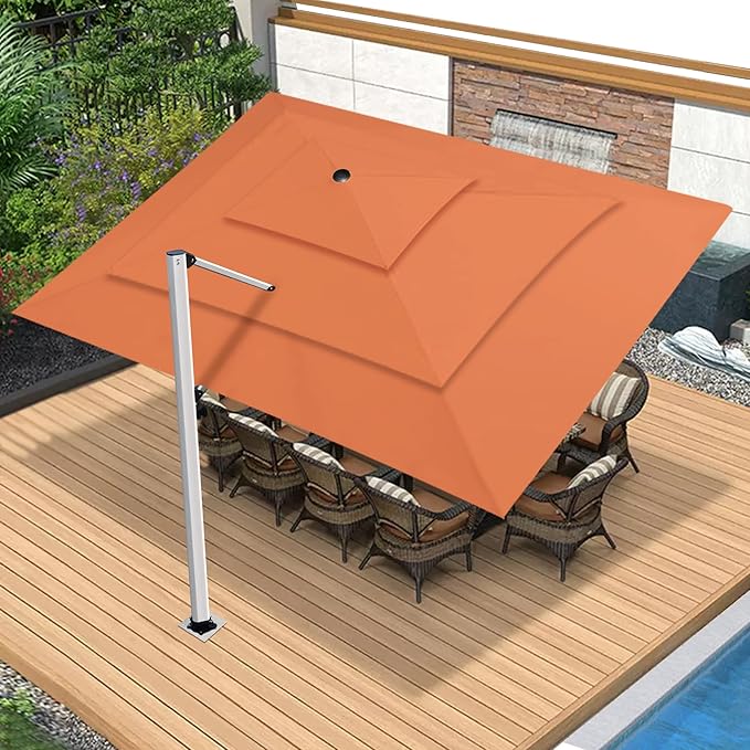 EliteShade USA APOLLO 3-Tier 10x13FT Full Aluminum Cantilever Patio Umbrella for Outdoor Restaurant Garden Courtyard Deck Pool and Marketing with Light (No battery), Rust