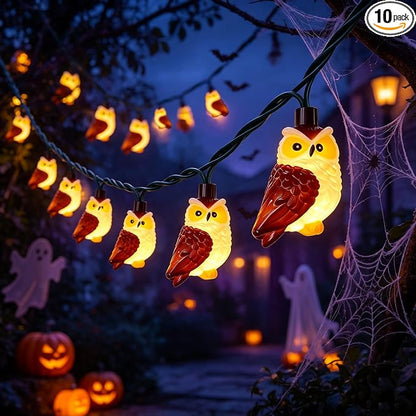 8.5Ft Halloween Owl String Lights Outdoor, 10LED Halloween Party Decoration | Plug-in, End-to-end Connectable, Waterproof & UL Listed, Hanging Animals Decor for Indoor Outdoor Patio Porch, Warm White