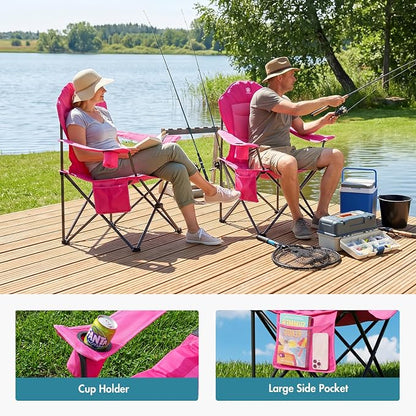 EVER ADVANCED Oversized Camping Chairs, Folding Chairs for Outside Heavy Duty 400LBS Lawn Chairs High Back Camp Chair with Cup Holder for Outdoor, Fishing & Sports, Pink