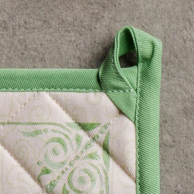 Maison d' Hermine Pot Holders 100% Cotton Heat Resistant Potholders 8" x 8" Hot Pads with Loop BBQ Cooking Baking Hotel Farmhouse Kitchen Handling Hot Pans Spring Summer (Pack of 1, Jardin Du Roy)