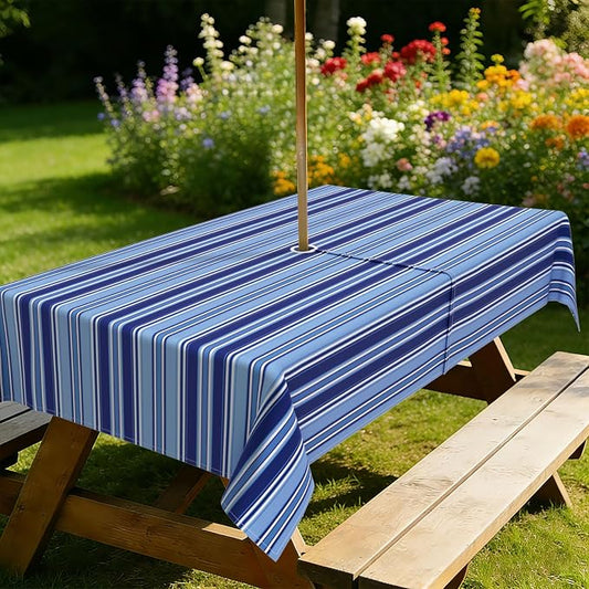 Outdoor Tablecloth with Umbrella Hole Elegant Zipper Patio Table Cloth for Outdoor Patio Garden Yard Decor