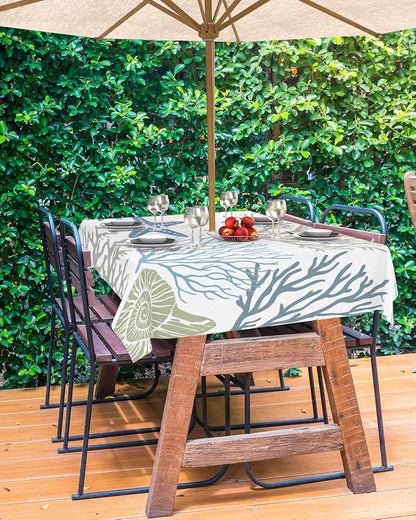 Coastal Outdoor Tablecloth - 60x120 Inch Rectangle Dining Table Cover, Blue Teal Coral Summer Beach Ocean Starfish Waterproof Outdoor Table Cloth with Umbrella Hole & Zipper for Picnic/Patio/Party