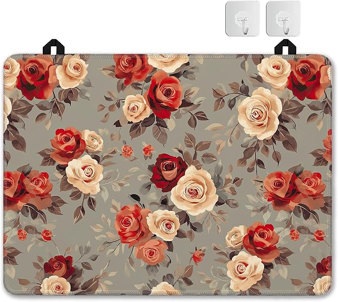 Stove Top Covers for Electric Stove,Vintage Flowers Flat Top Stove Cover,Red Rose Floral Heat Resistant Glass Top Stove Cover Protector Anti-Slip Range Covers, 28 x 20 Inch