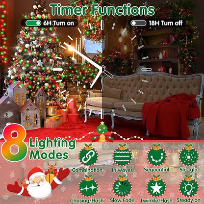 XURISEN 403FT 1000 LED Christmas Lights Outdoor Green Wire String Lights 8 Modes with Timer Memory Waterproof Fairy Lights Plug in for Xmas Tree Wedding Yard Party Holiday Decorations(Red+Green)