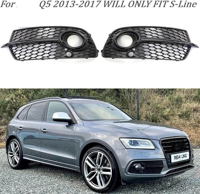 Fog Lamps Cover 2X Left Right Side Front Fog Light Grill Grille Cover Q5 SLine SQ5 4 Door for Sport 2014-2017 Honeycomb Hex Lamp Grills