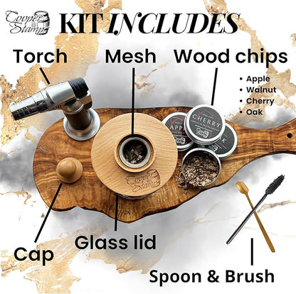 Cocktail Smoker Kit - Old-Fashioned Drink Smoker with Torch - 4 Kinds of Wood Chips for Men, Dad, Husband, Brother or Whiskey/Bourbon Lover - Butane not Included