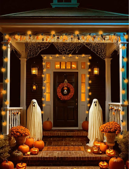 Halloween Orange String Lights, 25Ft G40 Outdoor Halloween Decorations Lights with 27 LED Shatterproof Orange Globe Bulbs, Hanging Patio Lights for Christmas Backyard Holiday Fall Party Garden Decor