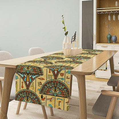 Vintage Ancient Egypt Table Runner Old Egyptian Hieroglyphics Print Mysterious Egypt Culture Dinner Runner for Home Kitchen Dining Coffee Table Party Holiday Decor 13x60in