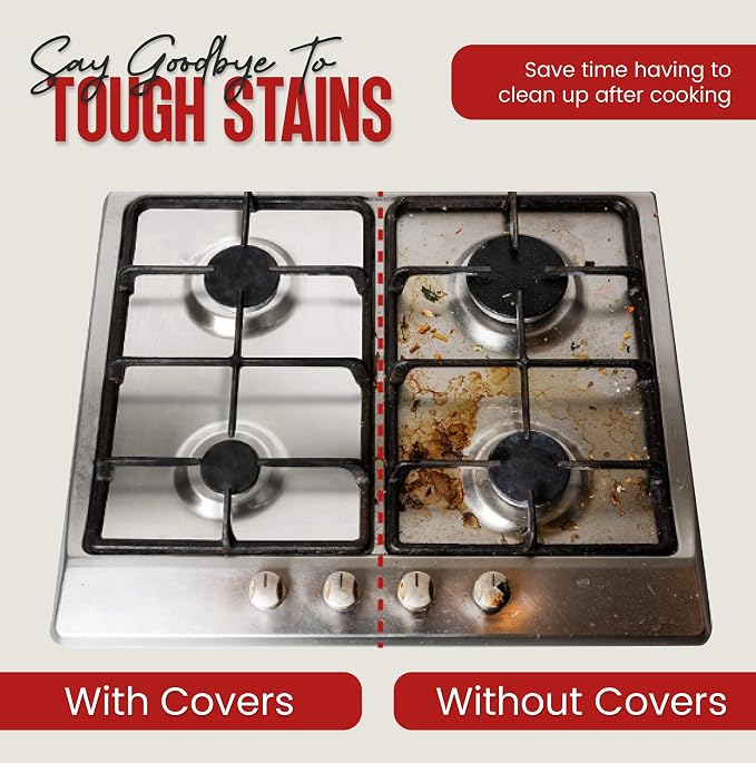 Aluminium Gas Stove Burner Covers (50 Pack) - Disposable Gas Stove Cover Liners, Heat-Resistant Gas Stove Top Covers for Gas Burners and Stove Covers for Gas Stove Top the Perfect Kitchen Accessories