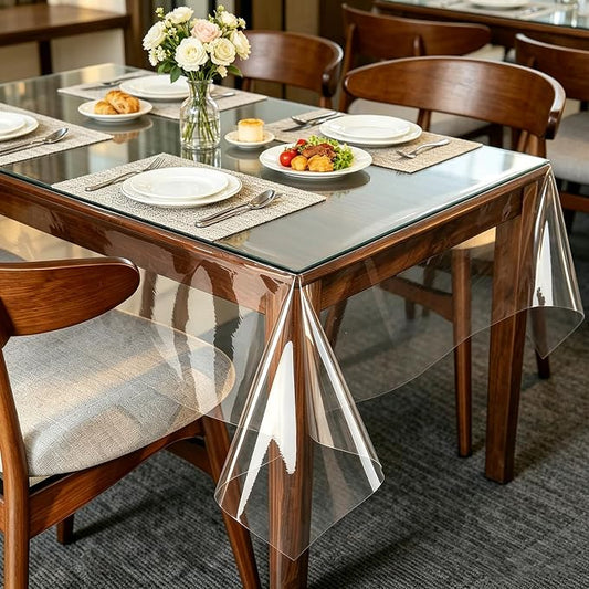 LIBERECOO Heavy Duty Clear Plastic Tablecloth Protector – 100% Waterproof, Oil & Stain Resistant PVC Table Cover for Dining Tables, Parties & Holidays (60" x 120" Rectangular)