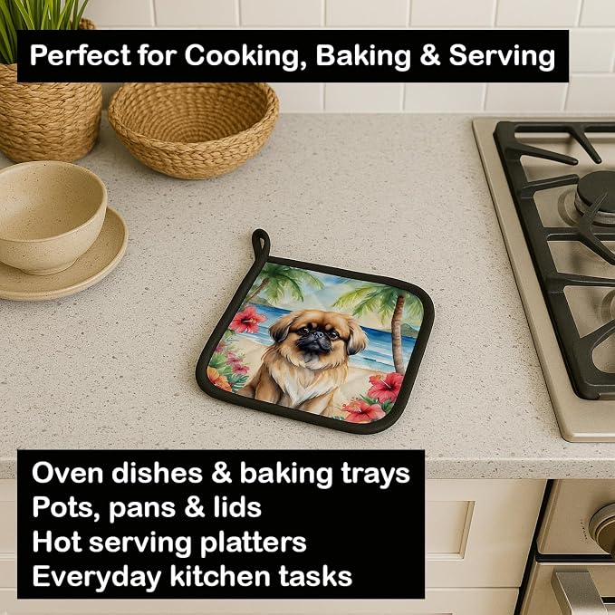 Caroline's Treasures Pekingese Luau Pair of Pot Holders Kitchen Heat Resistant Pot Holders Sets Oven Hot Pads for Cooking Baking BBQ, 7 1/2 x 7 1/2