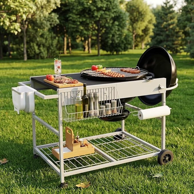 Vongrasig Grill Table for Weber Kettle 18" & 22", Outdoor BBQ Grill Cart for Weber Original Kettle,Jumbo Joe,Master-Touch Charcoal Grill, Outdoor Kitchen Island with Storage