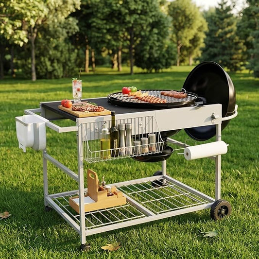 Vongrasig Grill Table for Weber Kettle 18" & 22", Outdoor BBQ Grill Cart for Weber Original Kettle,Jumbo Joe,Master-Touch Charcoal Grill, Outdoor Kitchen Island with Storage