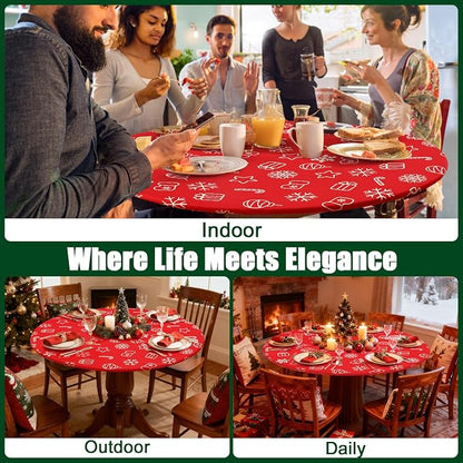 Smiry Round Spandex Tablecloth, Elastic Fitted Washable Tablecloths for 57"-68" Tables, Waterpoof Stretch Picnic Table Cover for Dining, Indoor and Outdoor, Snowflake