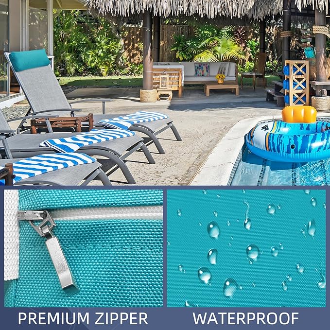 Chaise Lounge Head Pillow, 2 Pack Outdoor Lounge Chair Pillows with Adjustable Strap Longue Head Pillow Headrest Pillows for Patio Backyard Beach Pool Garden Recliner(Light Blue)