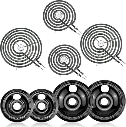 Electric Stove Burner Drip Pans WB31M19(8”) WB31M20(6”) and Electric Stove Top Burner WB30M1(6") WB30M2(8") Compatible for G-E Hot-point Ken-more General Electric Stove Parts by MIFLUS