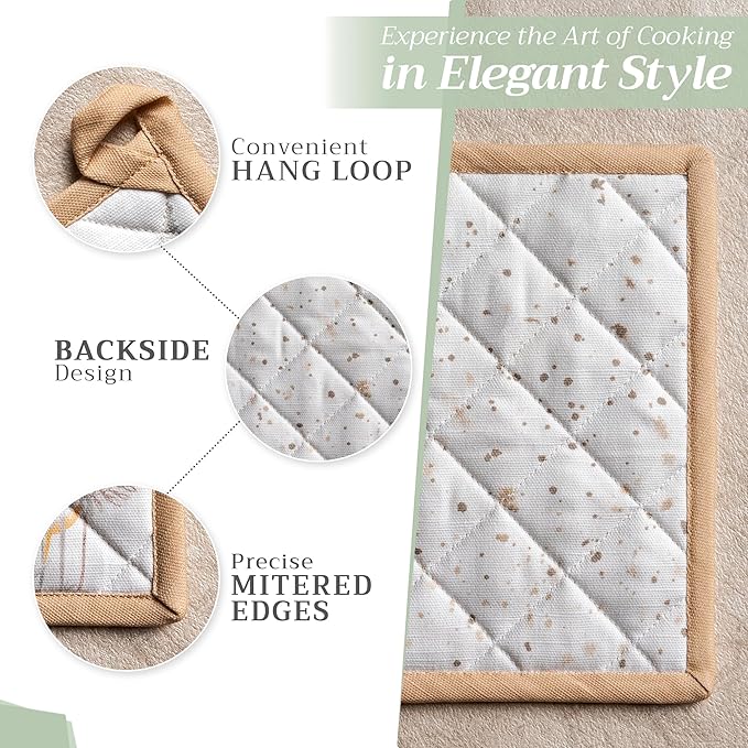 Maison d' Hermine Pot Holders 100% Cotton Heat Resistant Potholders 8" x 8" Hot Pads with Loop BBQ Baking Hotel Farmhouse Kitchen Handling Hot Pans Spring Summer (Pack of 1, Meadow Florals - Beige)