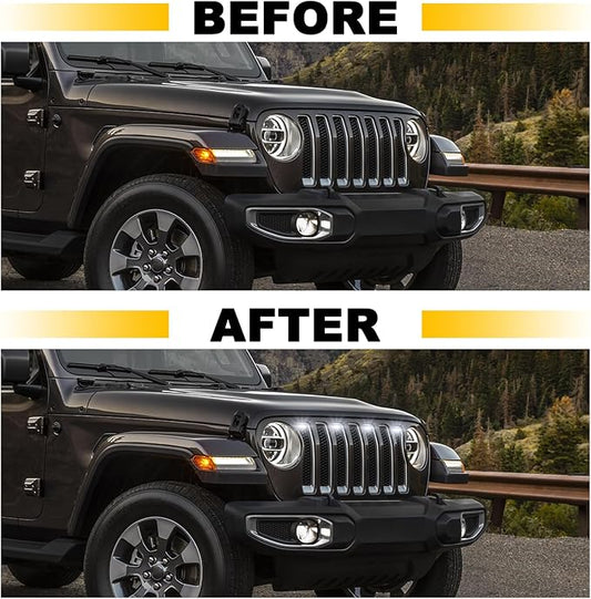 Led Grill Grille Lights fit for 2019 2020 2021 2022 2023 Jeep Wrangler JL JLU Rubicon Sahara Sport Front Grille Grills Light Front Headlights Wrangler JL Jlu 2018-2023 White 4pcs Led (White JL 4P)