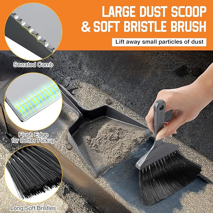 4 Piece Pellet Grill Ash Cleaning Kit, Includes Large Dust Pan, Soft Bristle Brush, Metal Scraper and Wire Brush for Easy Removal of Ash, Debris and Grime