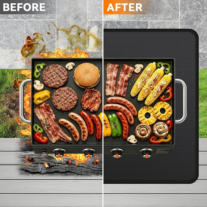 Under Grill Mats for Blackstone - 65 x 39 Inch BBQ Mats for Outdoor Grill Deck Protector, Double-Sided Fireproof Oil-Proof Waterproof Griddle Floor Mat for Outdoor Grilling, Easy to Clean
