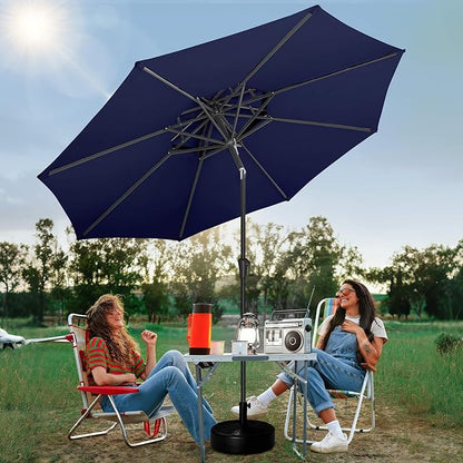 FLAME&SHADE 9ft Patio Umbrella - 2 Tiers Outdoor Umbrella with Push Button Tilt and Crank for UV Protection, Table Market Umbrella for Garden, Deck, Backyard, Pool and Beach(Navy Blue)